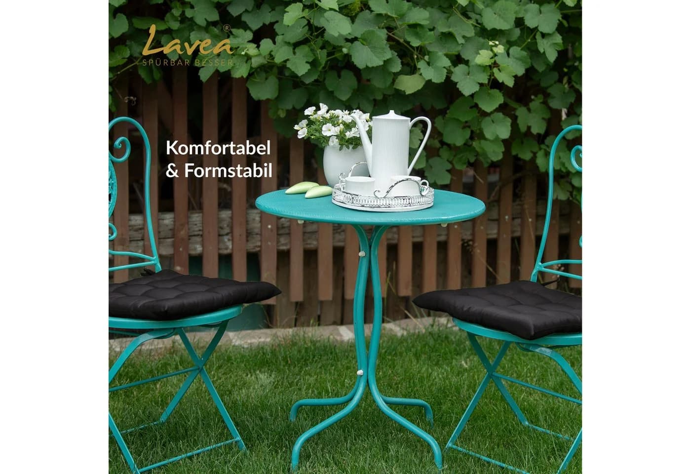Lavea Stuhlkissen MONACO 40x40 cm Set 4er & 8er Stoffbänder Indoor Outdoor