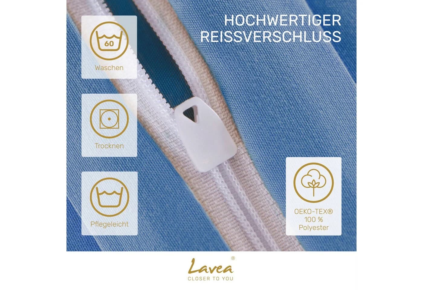 Lavea Bettwäsche Mikrofaser 2-teilig mit Reißverschluss blau - Bild 3