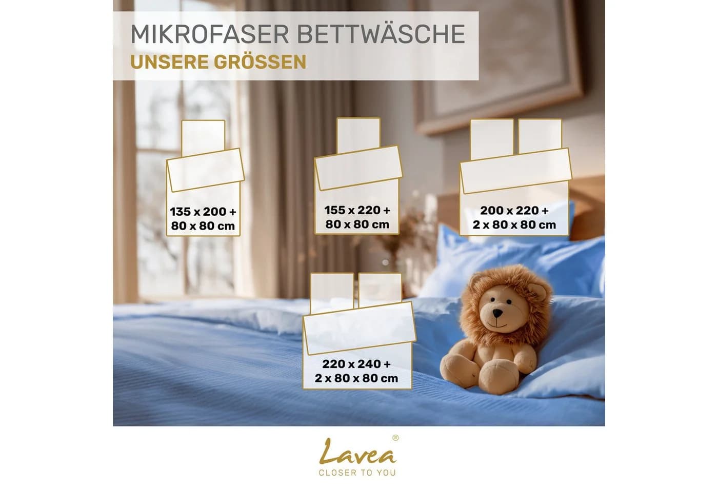 Lavea Bettwäsche Mikrofaser 2-teilig mit Reißverschluss blau - Bild 5