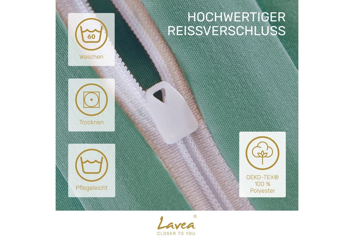 Lavea Bettwäsche Mikrofaser 2-teilig mit Reißverschluss Grün - Bild 3