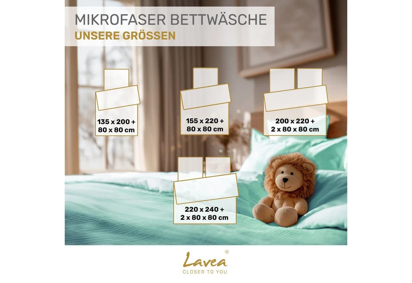 Lavea Bettwäsche Mikrofaser 2-teilig mit Reißverschluss Grün - Bild 5