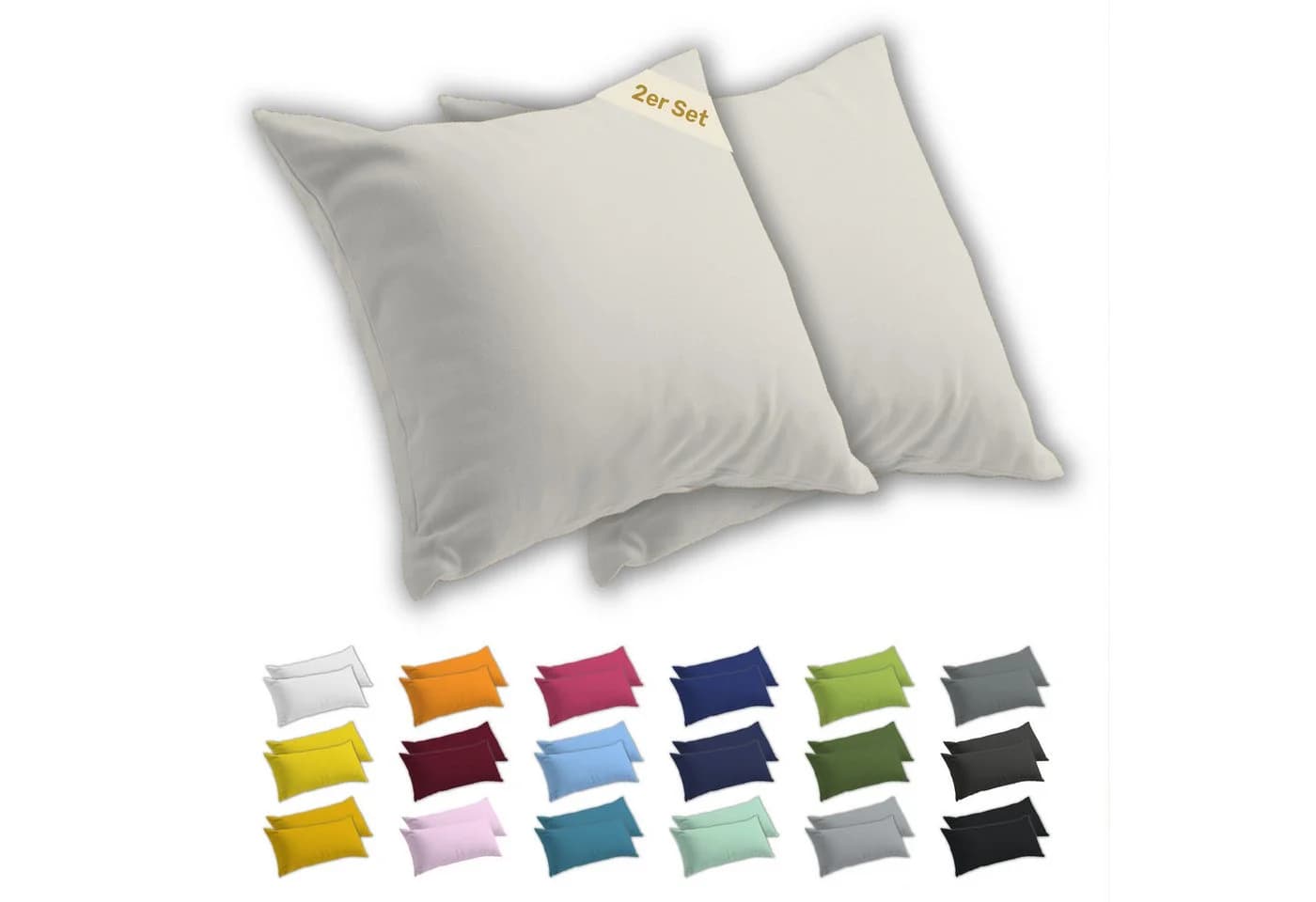 Lavea Kissenbezug 2er Set Kissenhülle Jersey, 100% Baumwolle, allergikerfreundlich - sicherer YKK-Reißverschluss - waschbar 60°C - Bild 2