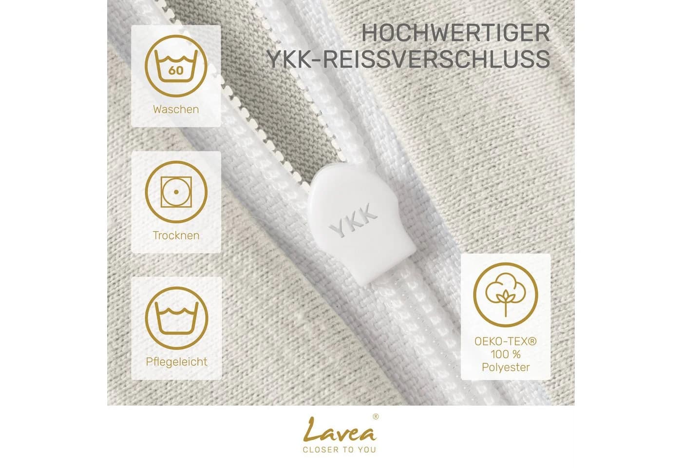 Lavea Kissenbezug 2er Set Kissenhülle Jersey, 100% Baumwolle, allergikerfreundlich - sicherer YKK-Reißverschluss - waschbar 60°C - Bild 3
