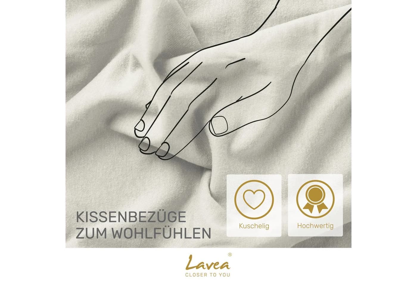 Lavea Kissenbezug 2er Set Kissenhülle Jersey, 100% Baumwolle, allergikerfreundlich - sicherer YKK-Reißverschluss - waschbar 60°C - Bild 5