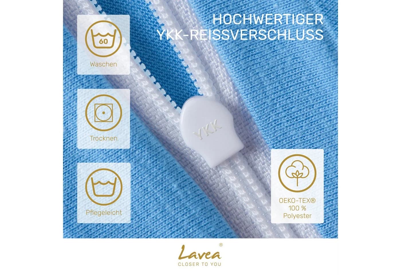 Lavea Kissenbezug 2er Set Jersey 100% Baumwolle Himmelblau - Bild 3