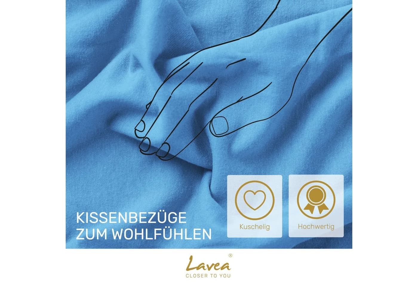Lavea Kissenbezug 2er Set Jersey 100% Baumwolle Himmelblau - Bild 5