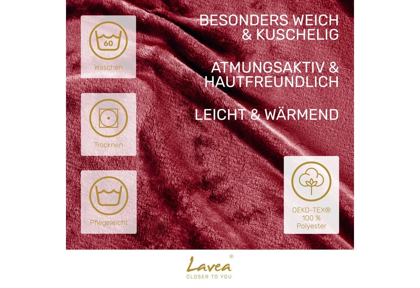 Lavea Wohndecke Kuscheldecke Rot Mikrofaser Flauschig - Bild 3
