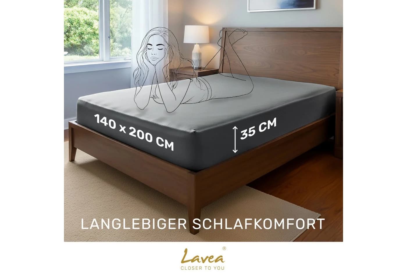 Lavea Spannbettlaken Mikrofaser Anthrazit Kühlend & Atmungsaktiv
