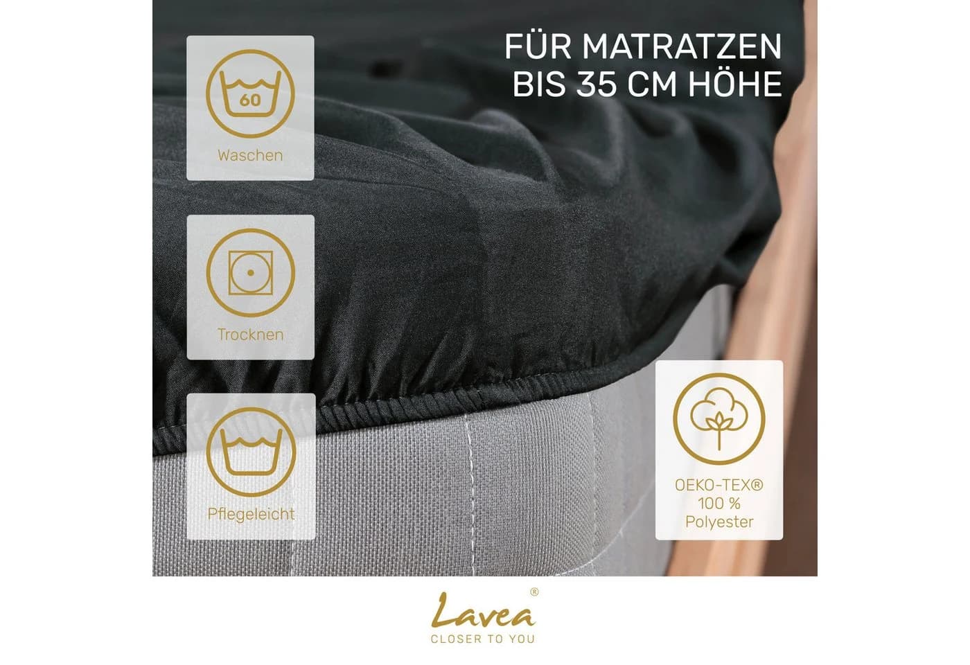 Lavea Spannbettlaken Mikrofaser Anthrazit Kühlend & Atmungsaktiv - Bild 3