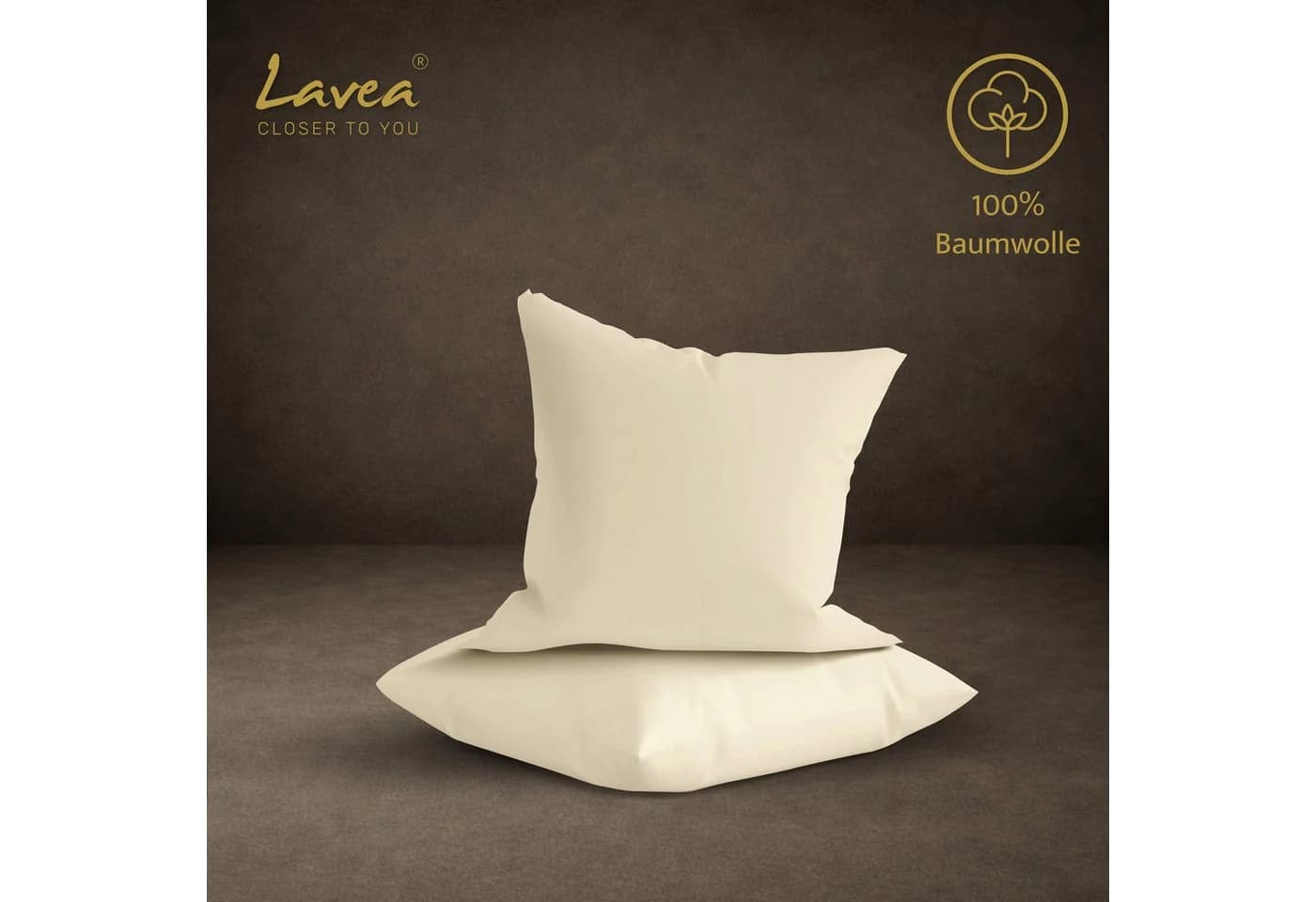 Lavea Kissenbezug 2er Set 100% Baumwolle Jasmin Beige