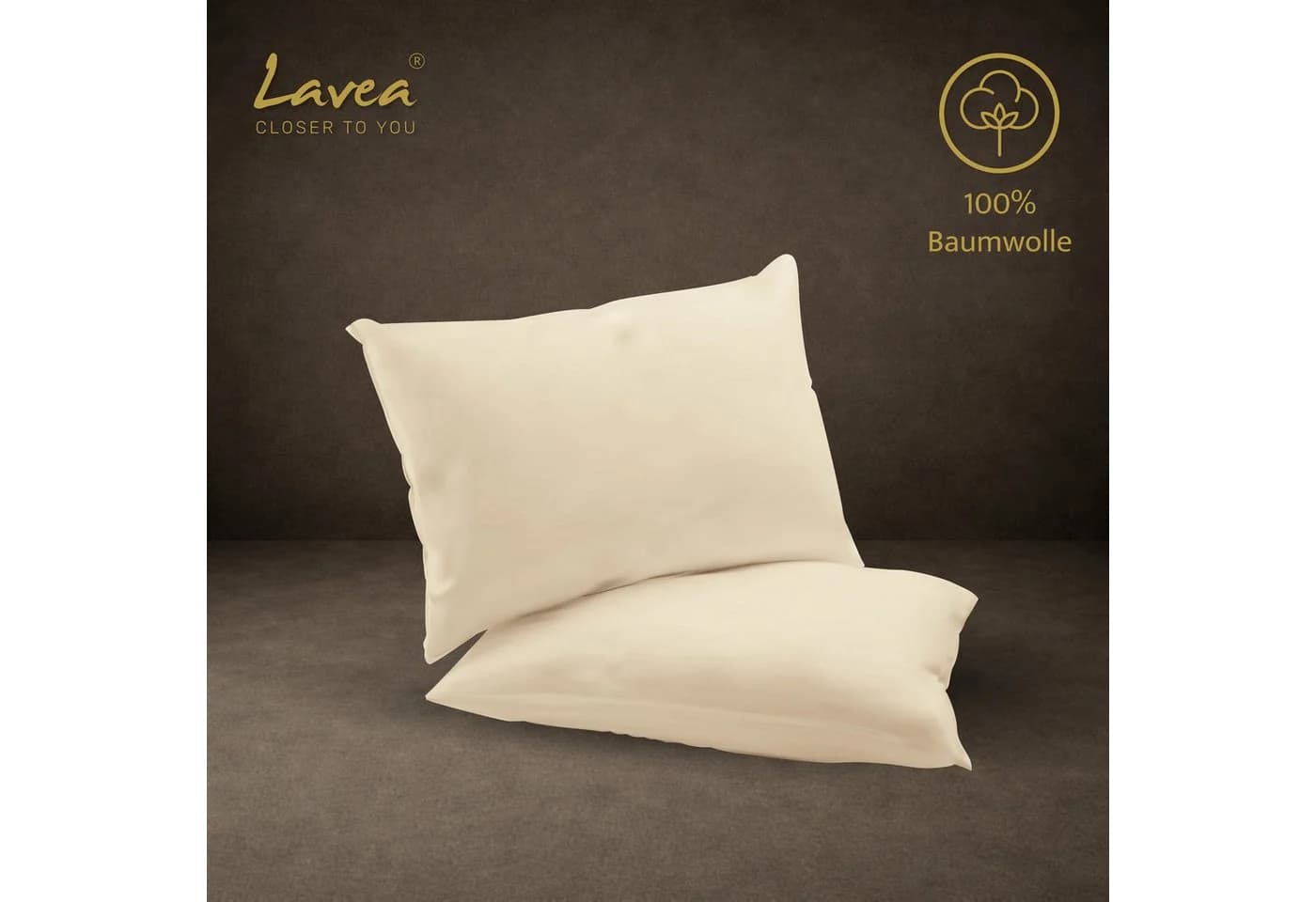 Lavea Kissenbezug 2er Set 100% Baumwolle Jasmin Beige - Bild 3