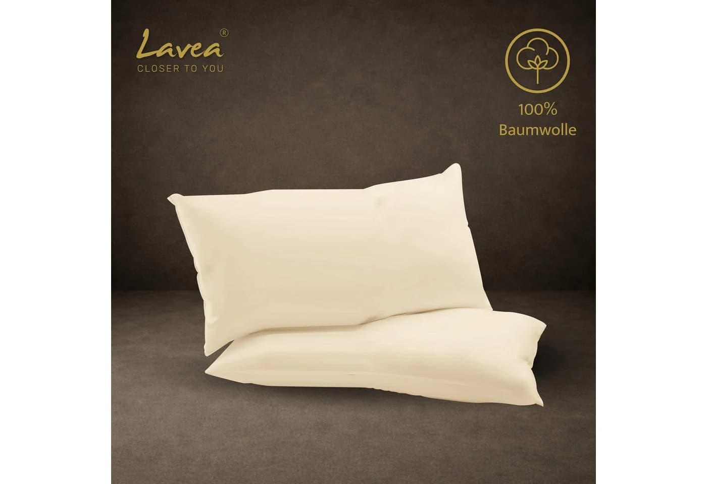 Lavea Kissenbezug 2er Set 100% Baumwolle Jasmin Beige - Bild 4