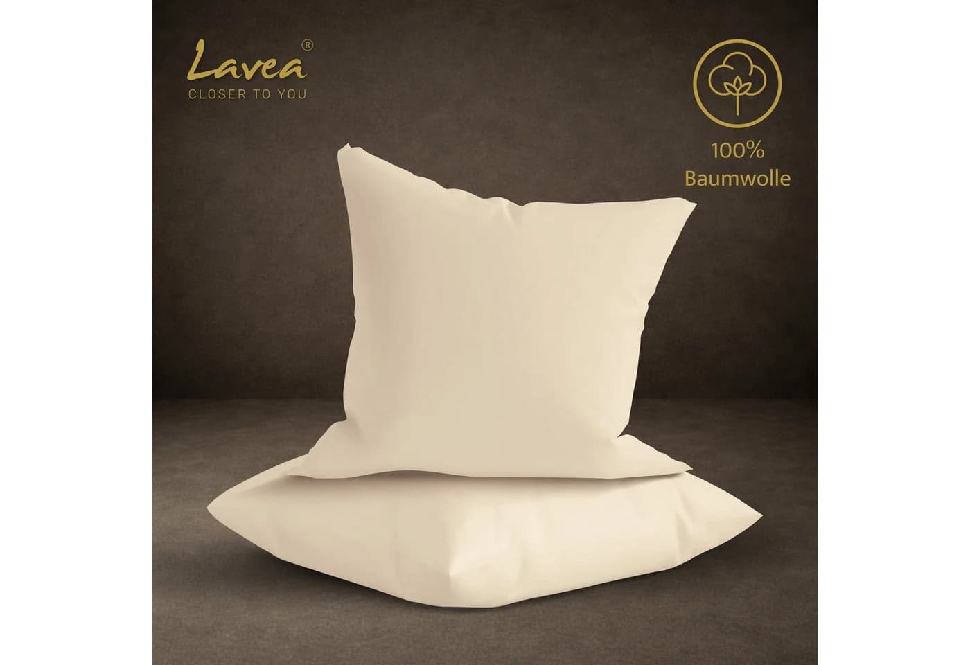 Lavea Kissenbezug 2er Set 100% Baumwolle Jasmin Beige - Bild 5