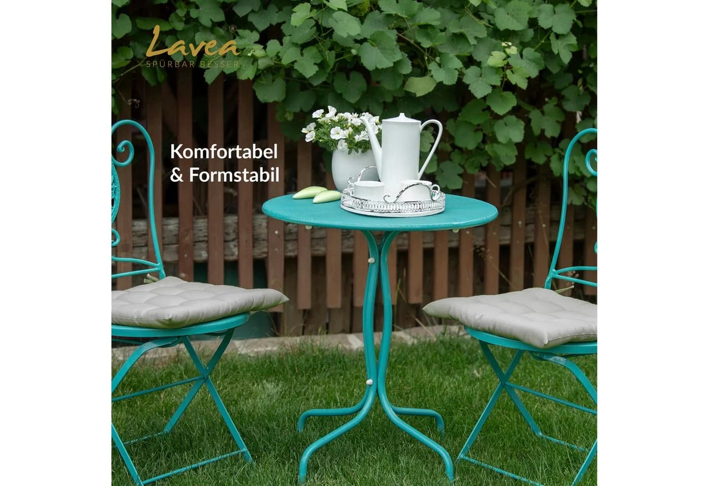 Lavea Stuhlkissen MONACO - 40x40x3 cm, wetterfest, Indoor/Outdoor, 4er/8er Set
