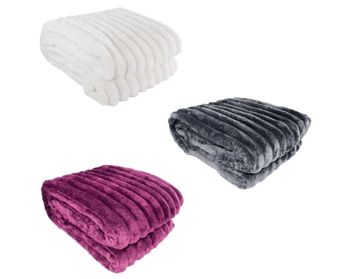 Marabellas Shop Wohndecke Cordoptik Violett mit Flanell & Glitzer