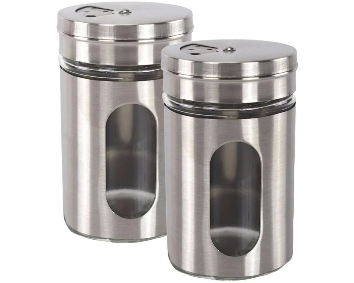 Marabellas Shop Gewürzstreuer 2er Set Aluminium Glas Silber Modern - Bild 2