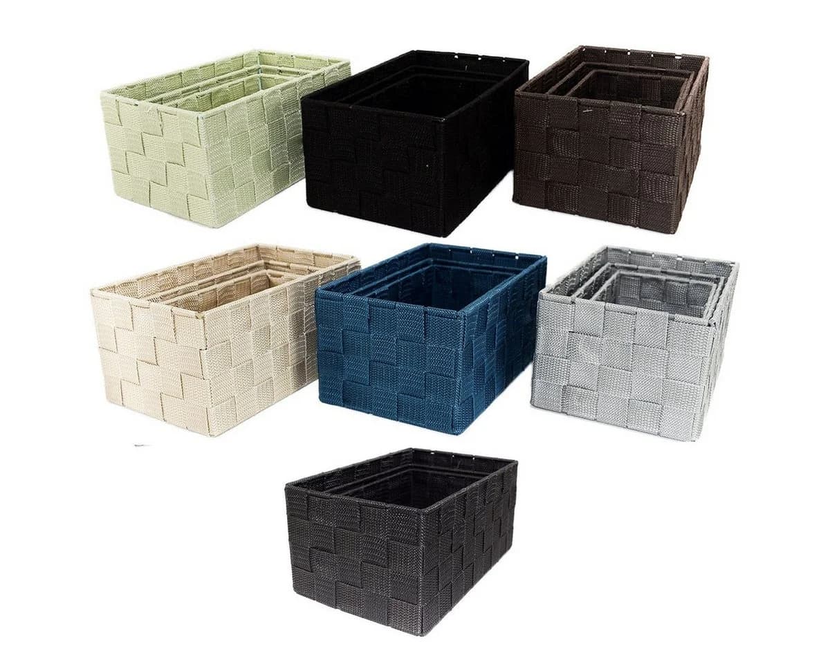 Marabellas Shop Organizer 3er-Set geflochtene Aufbewahrungsboxen Braun Textil