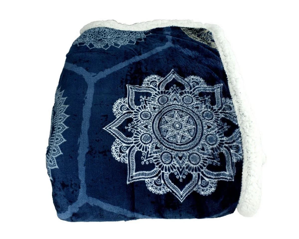 Wohndecke Kuscheldecke XL Flanell Sherpa 150x200cm Ornamente 3 Farben, VIVA