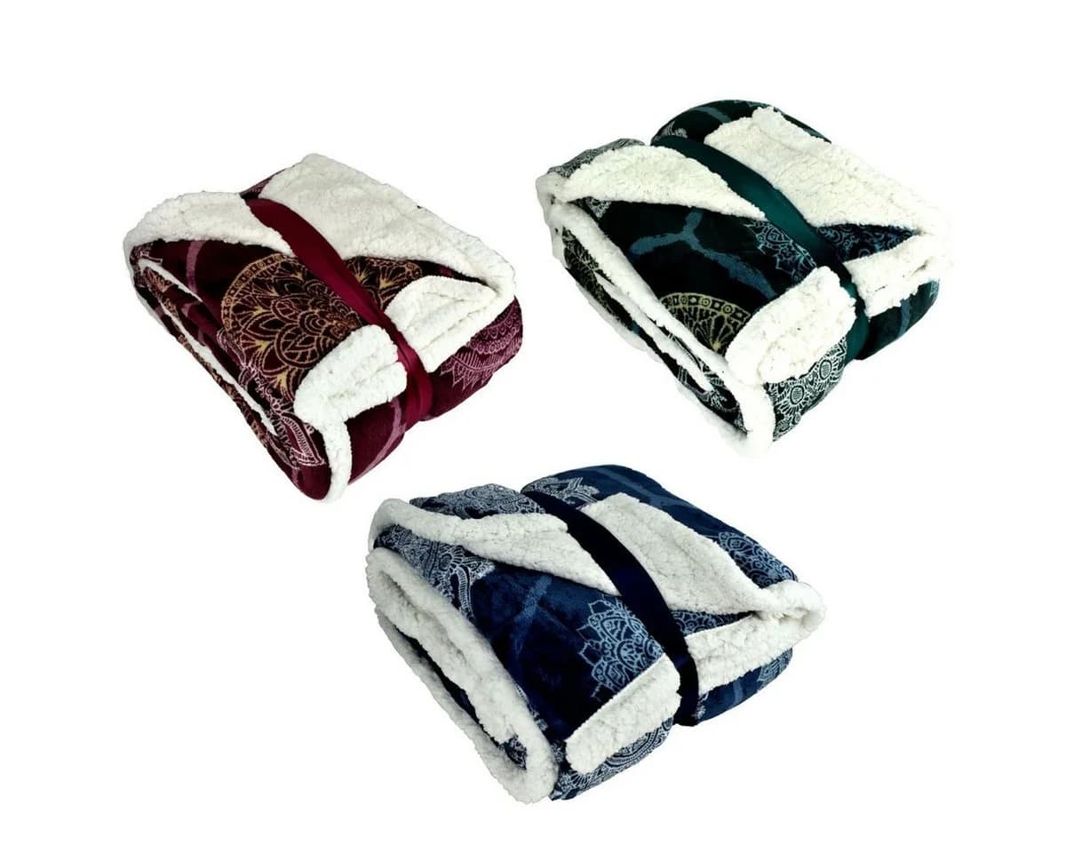 Wohndecke Kuscheldecke XL Flanell Sherpa 150x200cm Ornamente 3 Farben, VIVA - Bild 3
