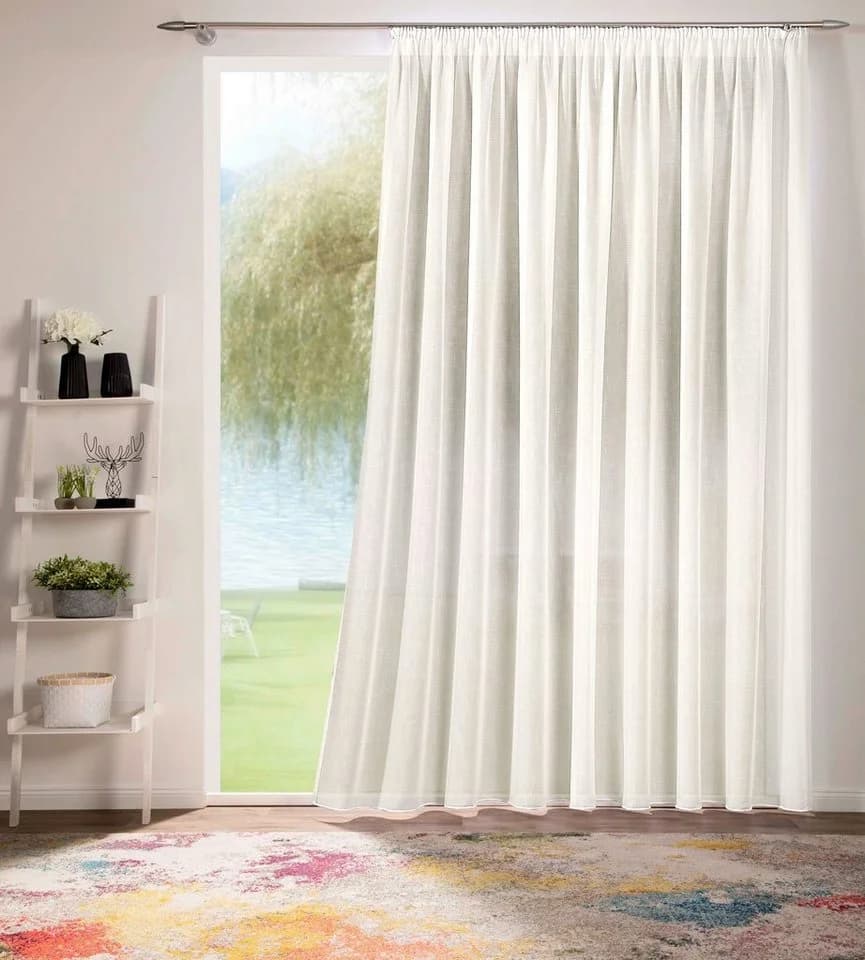 DecoHome24 Voile Gardine Creme Kräuselband Halbtransparent - Bild 2