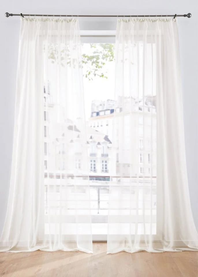 DecoHome24 Gardine Voile 2-teiliges Vorhänge-Set Kräuselband Halbtransparent - Bild 2