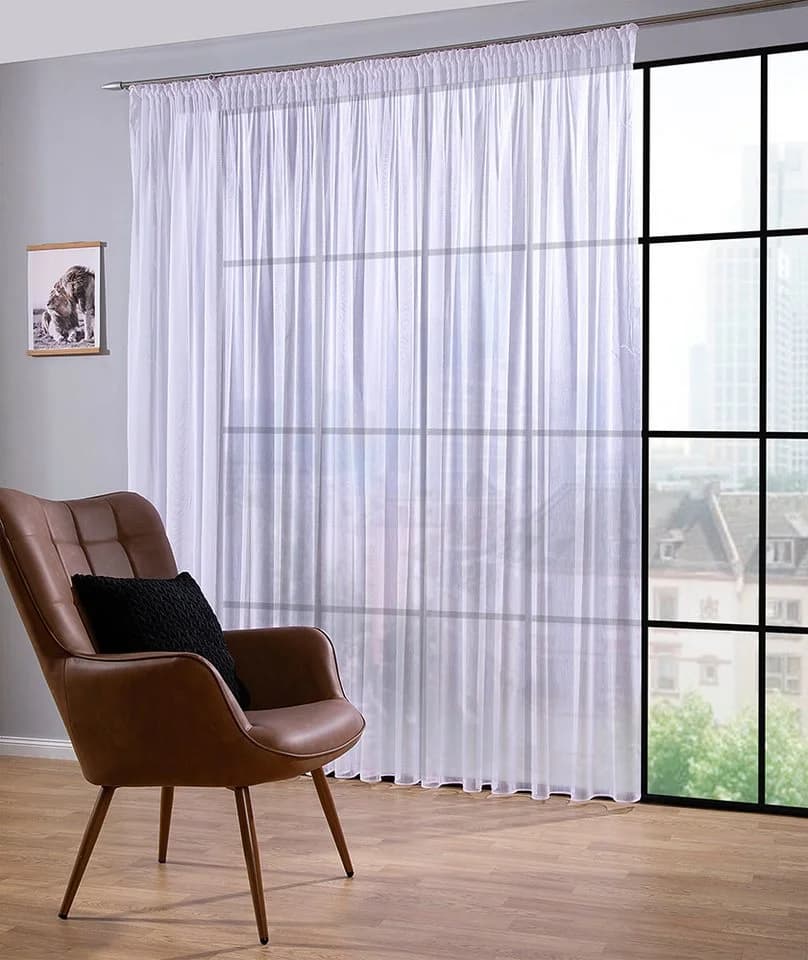 DecoHome24 Gardine Leinen Weiß Kräuselband halbtransparent - Bild 2