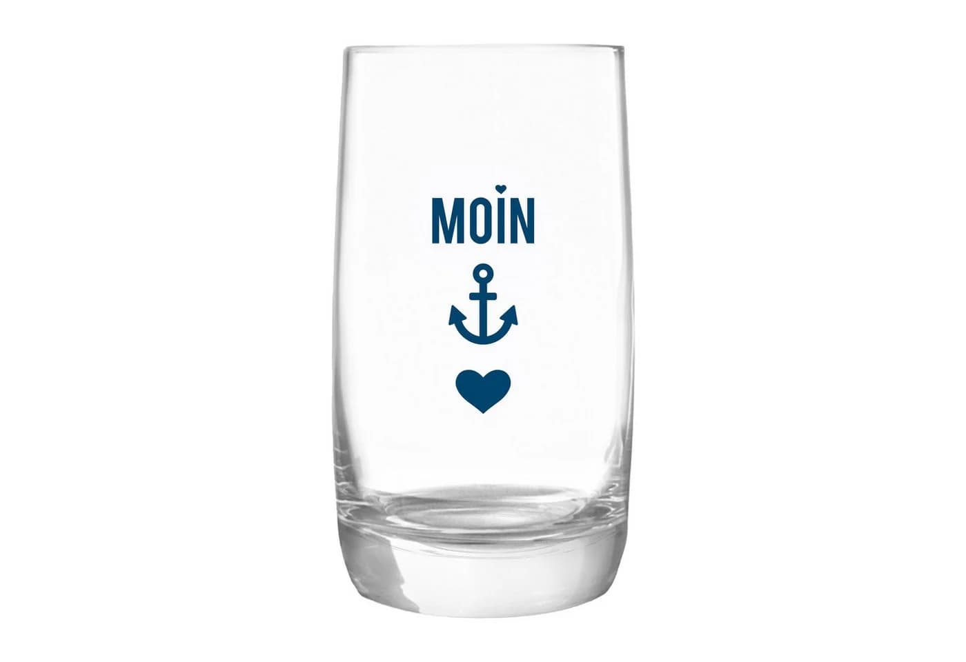 Bow & Hummingbird Longdrinkglas Kristallglas "Moin-Anker-Herz" Blau/Weiß - Bild 2
