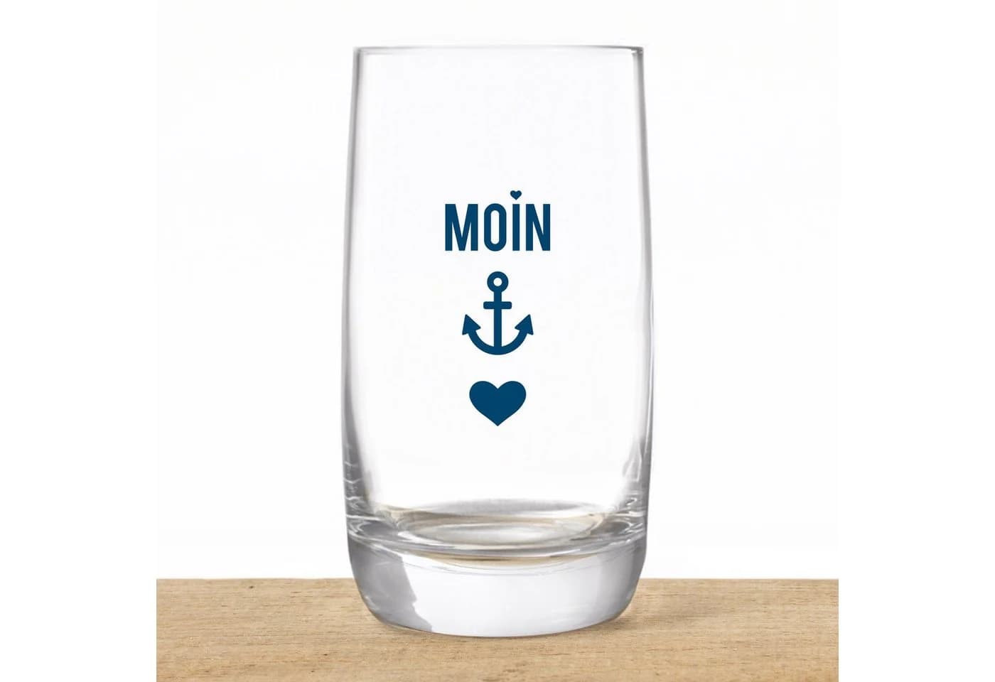Bow & Hummingbird Longdrinkglas Kristallglas "Moin-Anker-Herz" Blau/Weiß - Bild 4