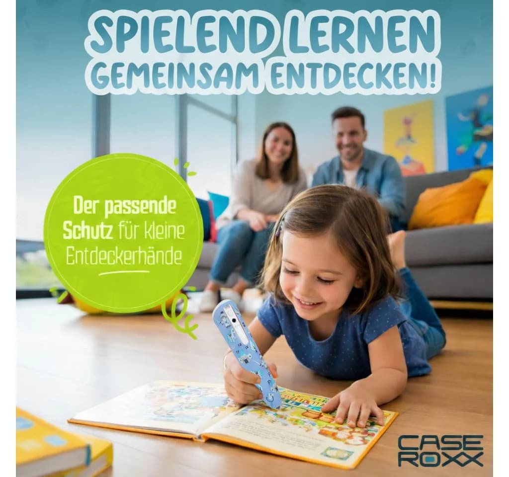 caseroxx Silikon-Hülle für Ravensburger TipToi Player Blau-Rittermuster