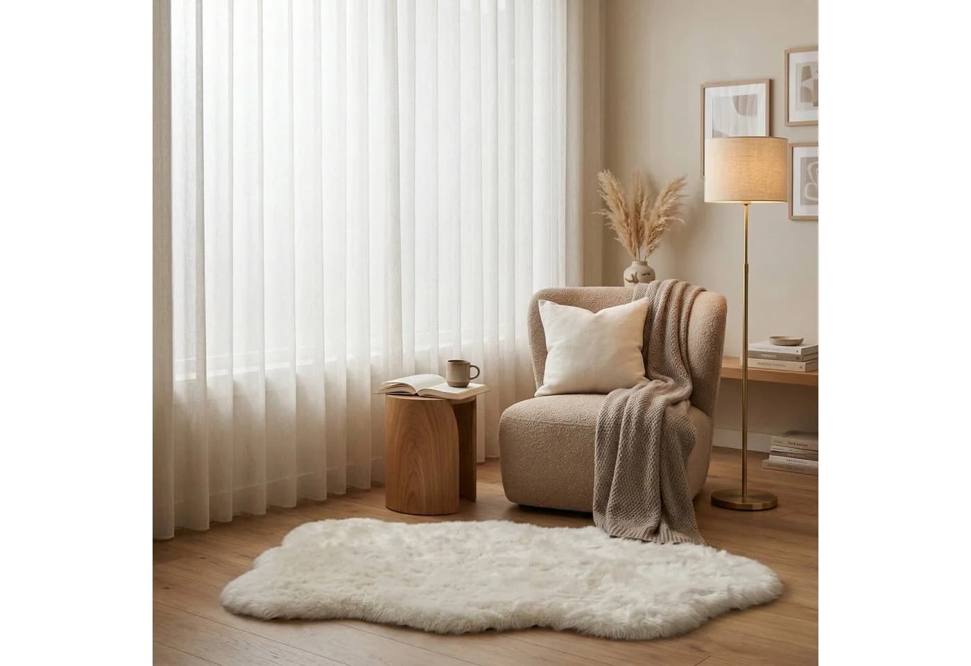 Consilio Concept Fellteppich Schaffell Imitat Hochflor Ivory