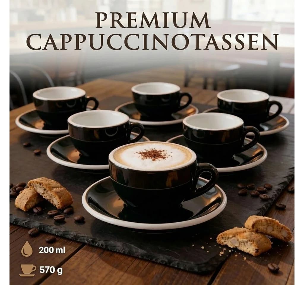 MUVELL Cappuccino-Set 6-tlg. Schwarz/Weiß Keramik - Bild 5