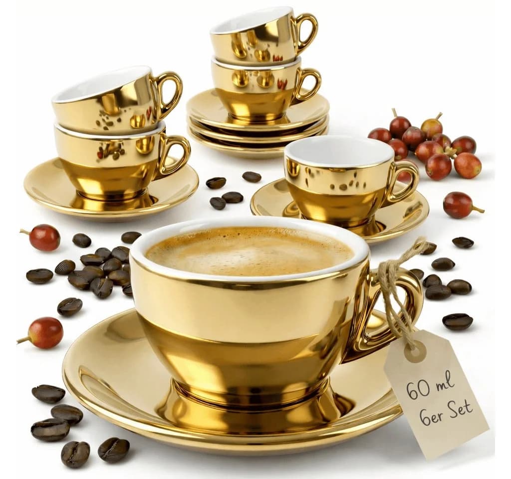 MUVELL Espressotassen Set 6-tlg. Gold Keramik Dickwandig - Bild 2
