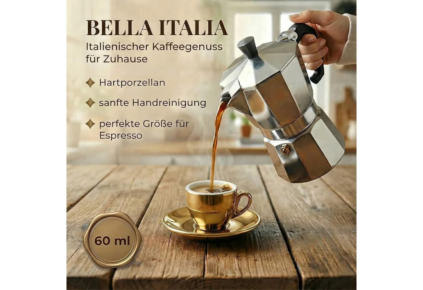 MUVELL Espressotassen Set 6-tlg. Gold Keramik Dickwandig - Bild 4