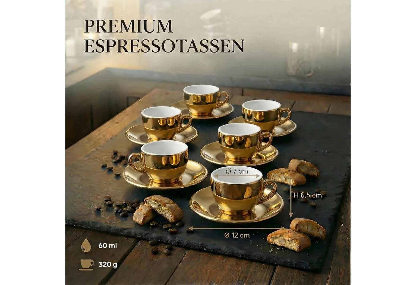 MUVELL Espressotassen Set 6-tlg. Gold Keramik Dickwandig - Bild 5