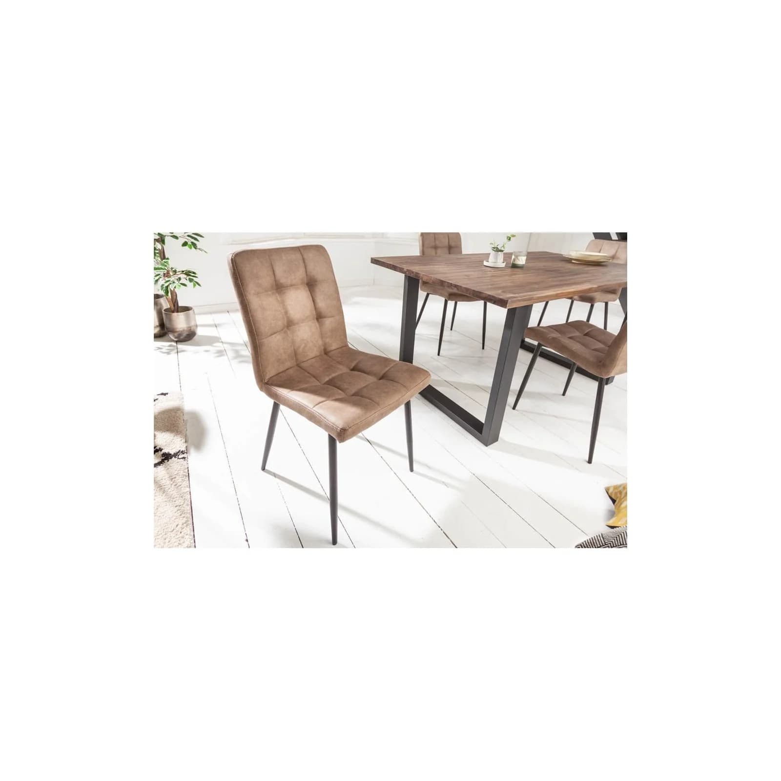 Retro Polsterstuhl MODENA - Antik Taupe/Schwarz - Microfaser & Metall