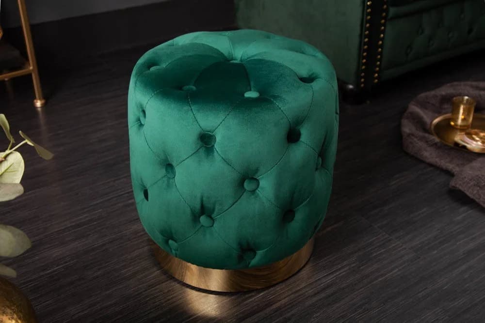 riess-ambiente Sitzhocker Modern Barock 37cm Dunkelgrün Gold Chesterfield-Design