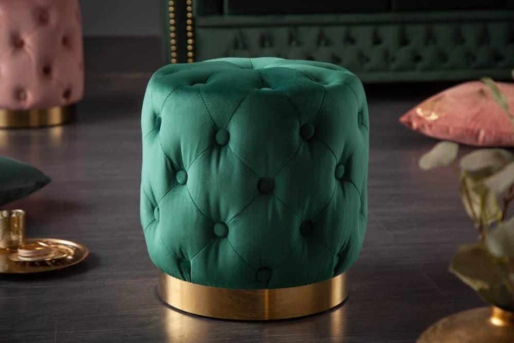riess-ambiente Sitzhocker Modern Barock 37cm Dunkelgrün Gold Chesterfield-Design - Bild 2