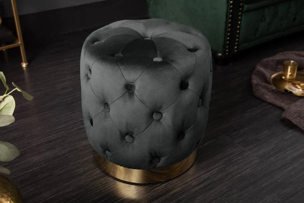 riess-ambiente Sitzhocker Modern Barock 37cm Schwarz Gold Chesterfield-Design
