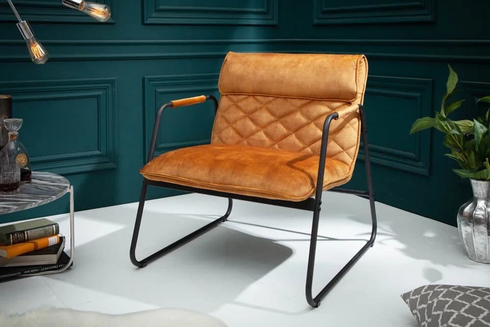 riess-ambiente Sessel MUSTANG LOUNGER Senfgelb Samt Retro Loungesessel - Bild 1