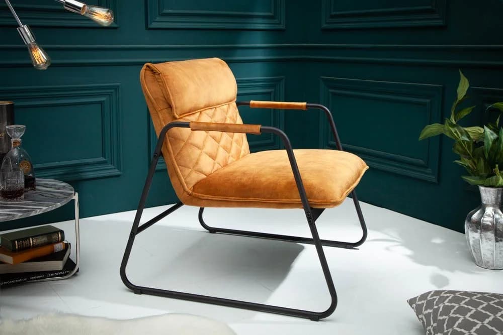 riess-ambiente Sessel MUSTANG LOUNGER Senfgelb Samt Retro Loungesessel - Bild 2