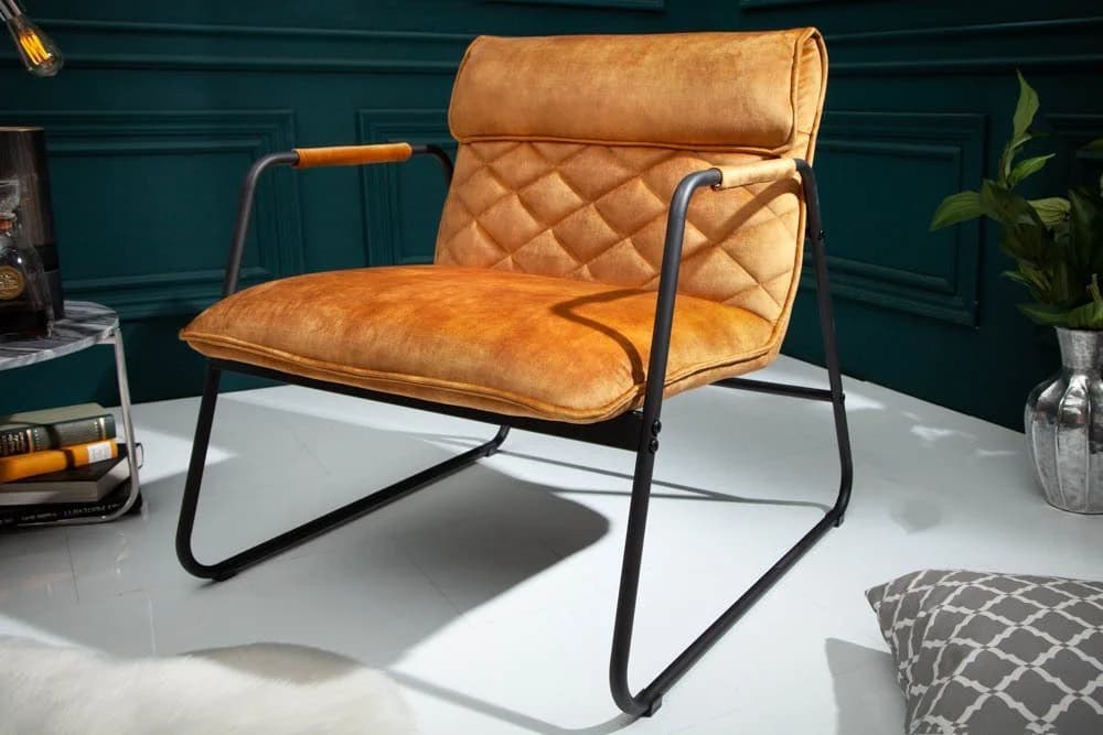 riess-ambiente Sessel MUSTANG LOUNGER Senfgelb Samt Retro Loungesessel - Bild 4