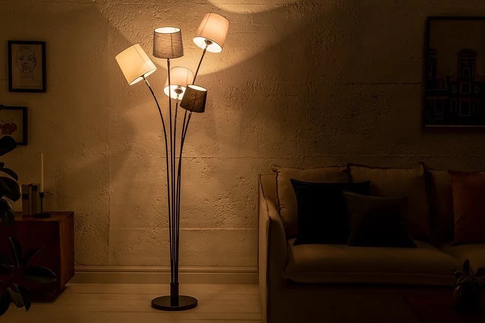 riess-ambiente Stehlampe LEVELS 176cm Schwarz/Grau Leinenstoff-Schirm Marmor