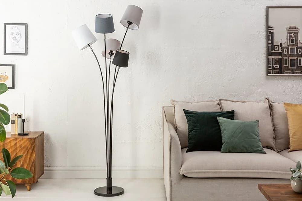 riess-ambiente Stehlampe LEVELS 176cm Schwarz/Grau Leinenstoff-Schirm Marmor - Bild 2