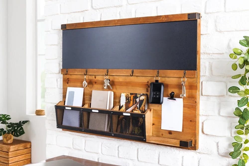 riess-ambiente Wandboard HERITAGE 80cm natur Schlüsselbrett 6 Haken Kreidetafel