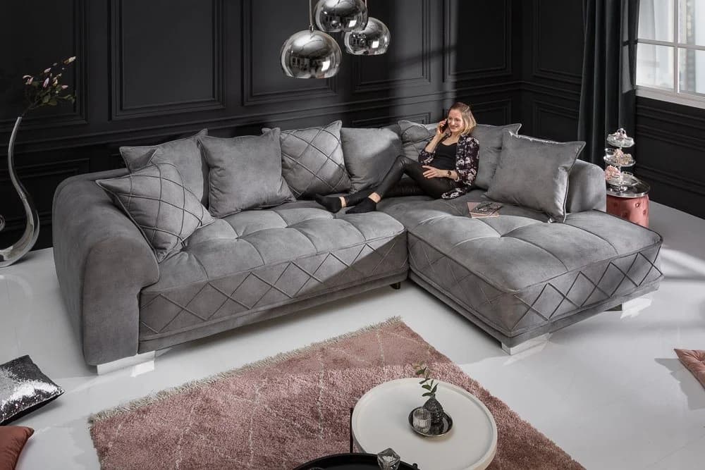riess-ambiente Big-Sofa DECADENCIA 320cm Silbergrau Samt Eckcouch XXL - Bild 2