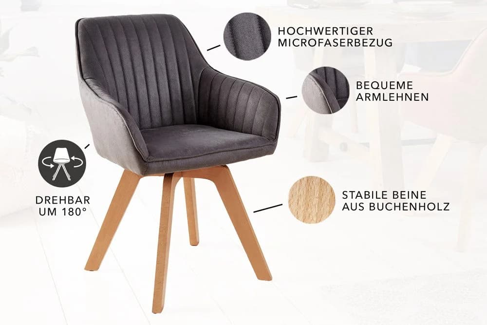 riess-ambiente Polsterstuhl LIVORNO Grau Microfaser Drehbar Holzbeine - Bild 5