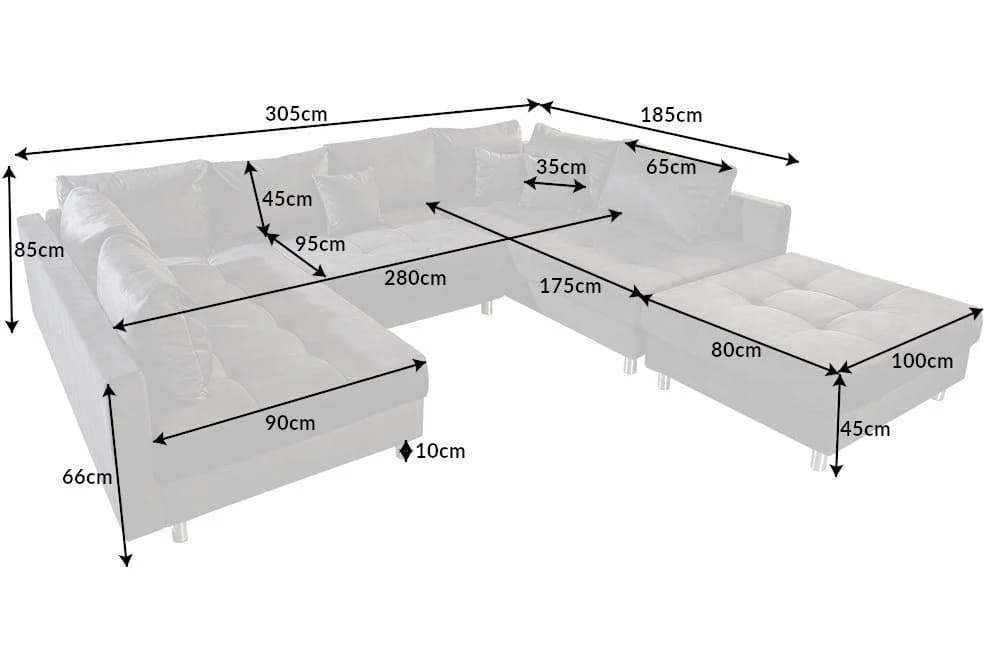 riess-ambiente Wohnlandschaft KENT 305cm Grau/Silber Samt U-Form mit Hocker - Bild 5