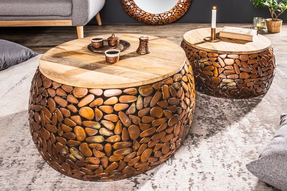 riess-ambiente Couchtisch Set STONE MOSAIC Kupfer/Natur 2-tlg. Handmade