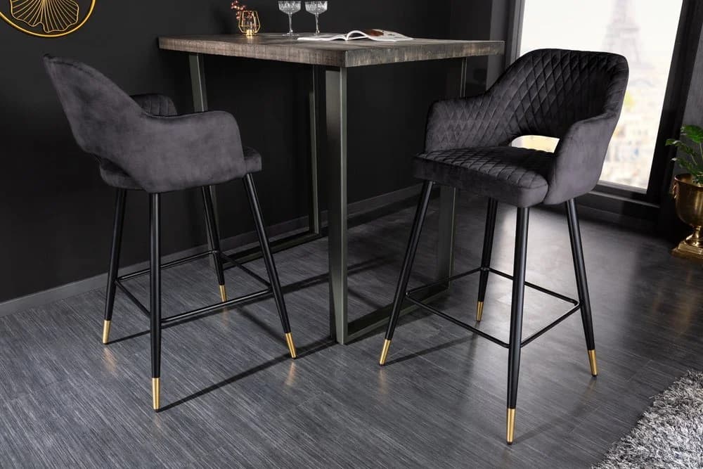 riess-ambiente Barhocker PARIS Grau Schwarz Gold Samt Metall mit Armlehne