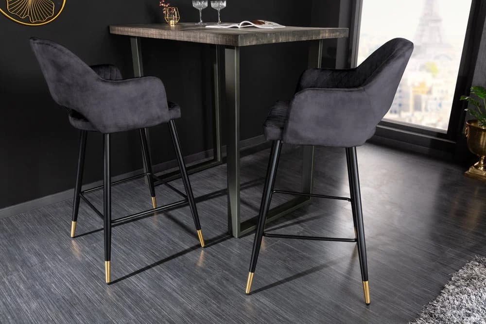 riess-ambiente Barhocker PARIS Grau Schwarz Gold Samt Metall mit Armlehne - Bild 3